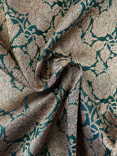 Banarasi Katan Pure Silk Saree | Handwoven | shade of Emerald Green with Antique Zari | Ships from California